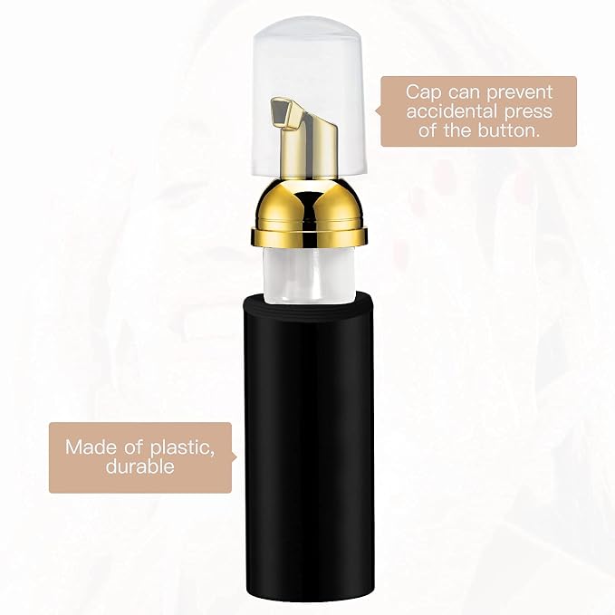 Travel Foam Pump Bottle - 2oz Small Size Foaming Hand Soap Dispenser - Mini Portable Mousse Lash Shampoo Kit Container for Hair - Empty Leak Proof Plastic Gold &Black Foamer 3Pack