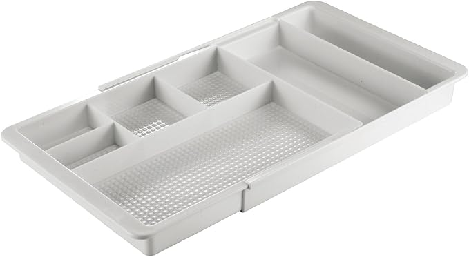 mDesign Expandable Plastic Drawer Organizer and Storage Container for Office Supplies - Gel Pen Pencil, Marker, Stationary, Desk Supply Holder for Drawers and Desktop - Lumiere Collection - Light Gray