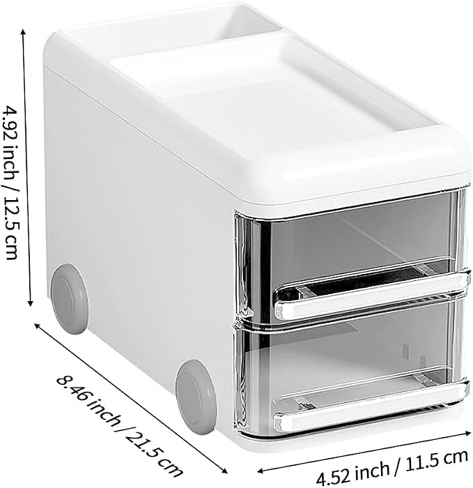LETURE Cute Desk Organizer with drawers, Plastic Desktop Storage for Business Card/Pen/Pencil/Mobile Phone/Stationery Holder Box, Desktop Organizer for Office School Home (White)