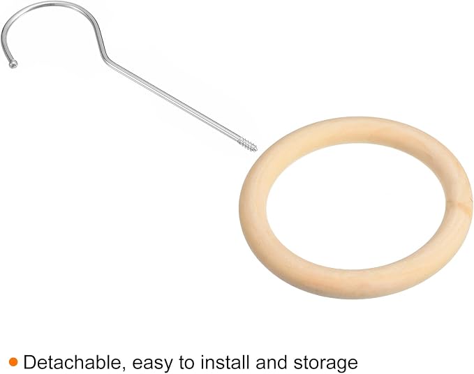uxcell 4 Inch Scarf Ring Hanger, Scarf Organizer Holder Wooden Circle Rings Hanging Hook for Belt Tie Scarf, 15cm Length Hook (Silver)