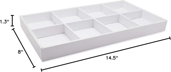 The Display Guys - Stackable Jewelry Tray and Organizer - for Drawers, Dressers, Store Display (8 Compartments, White Leatherette)