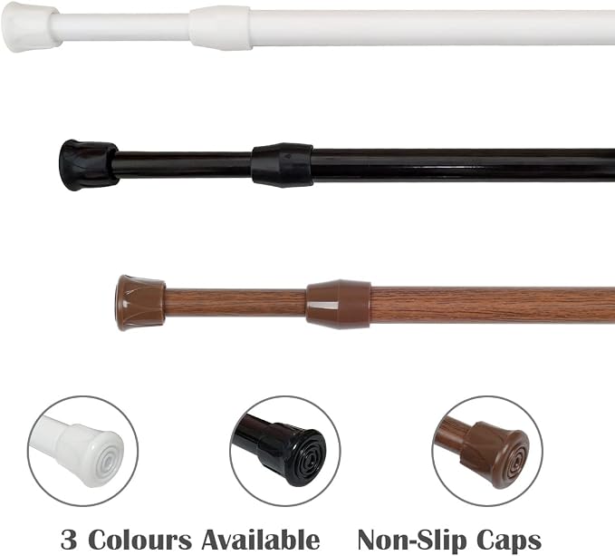 KXLife Tension Curtain Rod No Drill 12-20", Small Spring Rod, 2Pcs, Black | Adjustable Short Tension Rod, Tool-Free Spring Fit, Non-Slip Ends, Suitable for Window, Cupboard, Closet