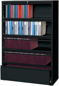 Hirsh 42-in Wide HL10000 5 Drawer Lateral File Cabinet. Roll-Out Shelves. Black