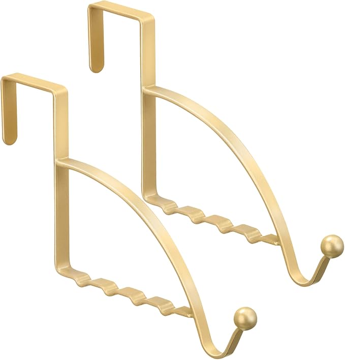 Hotop 2 Pcs Over The Door Hooks Over Door Hanger Sturdy Valet Hooks Mounted Hanging Storage Organizer Rack for Clothes Coats Towels Hats Scarves Purses(Champagne Gold)