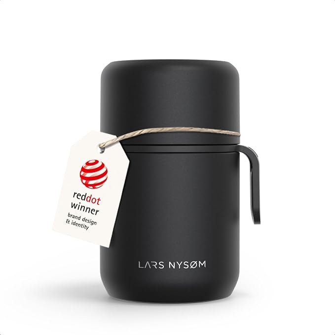 LARS NYSØM Stainless Steel Vacuum Insulated Food Jar - Leakproof Lunch Pot & Lunch Jar for Hot and Cold Food, Wide Mouth, Portable Soup Container for Work & Travel (Carbon Black, 17oz)