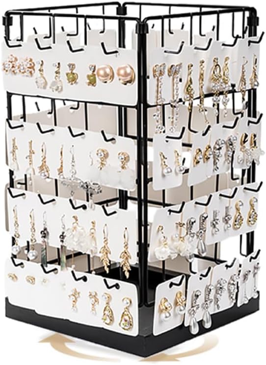360 Rotating Earring Display Holder Stand, Large Capacity 64-Hook Jewelry Display and Storage Rack，For retail displays, seller sales, and women's vanity earring organization (Black)