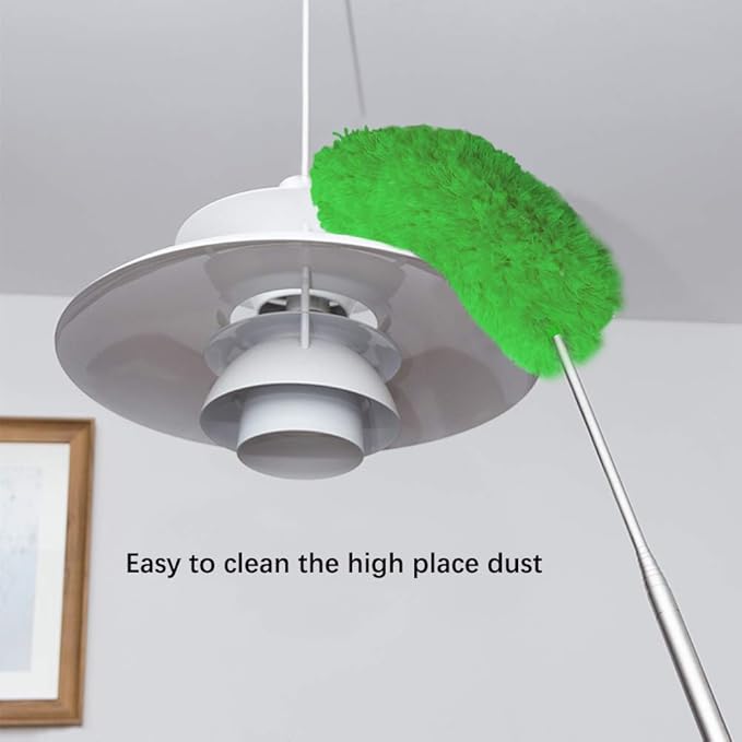 DELUX Microfiber Feather Duster Extendable Duster with 100 inches Extra Long Pole, Bendable Head & Long Handle Dusters for Cleaning Ceiling Fan, High Ceiling, Blinds, Furniture & Cars Green