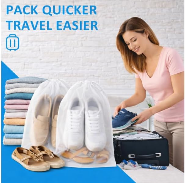 InfinitePack Large Transparent Shoe Bags for Travel, Portable Shoe Bags, Shoes Pouch Storage Organizer with Drawstring for Men & Women aClear Window Shoes Pouch with Rope