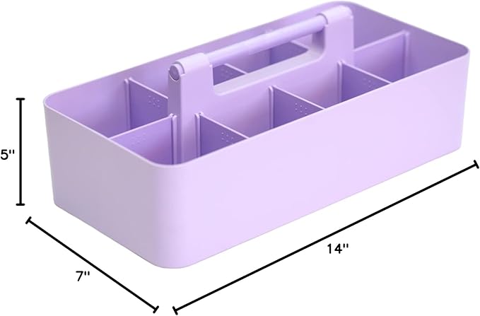-Large Portable Caddy, DIY Dividers, 8 Compartments, School Office Supplies Home Business Basket with Handle Storage Modern Made in USA (3 PACK, Lavender)