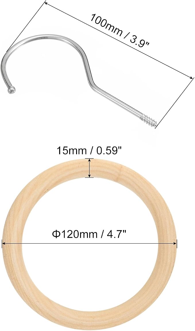 uxcell 4.7 Inch Scarf Ring Hanger, Scarf Organizer Holder Wooden Circle Rings Hanging Hook for Belt Tie Scarf, 10cm Length Hook (Silver)
