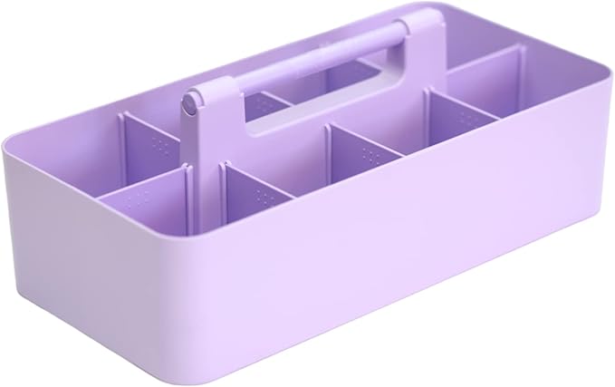 -Large Portable Caddy, DIY Dividers, 8 Compartments, School Office Supplies Home Business Basket with Handle Storage Modern Made in USA (3 PACK, Lavender)