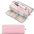 iSuperb 3 Compartments Pencil Case Pouch Big Capacity Pencil Holder for Kids Teen Girls Boys Student School Supplies Oxford Stationery Storage Cosmetic Case (Pink)