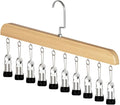2026 Closet Organizer with 10 Clips, Space Saving Hanging Closet Storage for Hats, Scarves, Socks, Jeans, Skirts & Pants, Multi-Purpose Clothes Hanger with Clips (1PCS, Wood)
