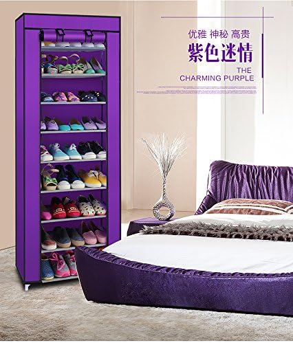 Shoe Rack, 10 Tier Shoe Organizer with Dust Cover, Shoe Storage Shelf for 20-27 Pairs of Shoes, Designed for Doorways, Entryway, Suitable for Sneakers, High Heels, Flats, and Boots (Purple)