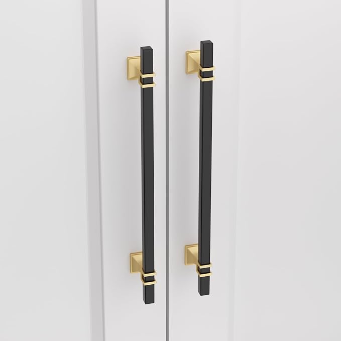30 Pack 10 Inch Black and Gold Cabinet Pulls Kitchen Cabinet Handles, Black and Gold Cabinet Handles Square Dresser Drawer Pulls Kitchen Cabinet Hardware