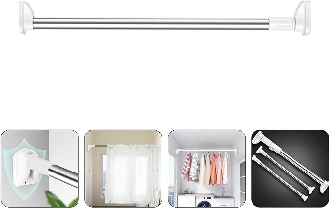 Kichvoe Adjustable Closet Rod 31.49 Inch Telescopic Clothes Drying Pole Lightweight Expandable Wardrobe Bar for Hanging Clothes and Curtains Portable Home Storage Organizer