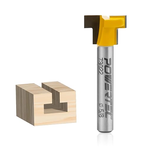 POWERTEC T Track Router Bit, Tungsten Carbide Tipped Router Bit, 1/4" Shank, 5/8" Dia., Slatwall, T Slot for Picture Frames, Compatible with 1/4" & 5/16" T Track Bolts (73022)