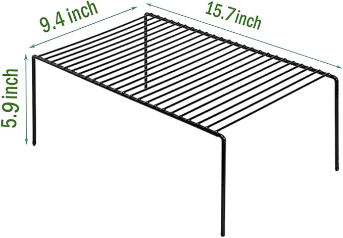 Redrubbit 4 Pack Large (15.7 x 9. 4 Inch) Cabinet Storage Shelf Rack, Rustproof Kitchen Counter and Cabinet Shelf, Storage Rack Organizer for Kitchen, Fridge, Cabinet, Bathroom, Black