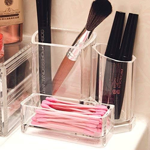 Sooyee Acrylic Desk Supplies Cosmetic Organizer Holder, 3 Compartment Office Desktop Caddy, Multi-function Pen Pencil Cup Phone Remote Control Stationery Storage Box for Home, School, Classroom, Clear | Acrylic Desk Supplies Cosmetic Organizer Holder, ...
