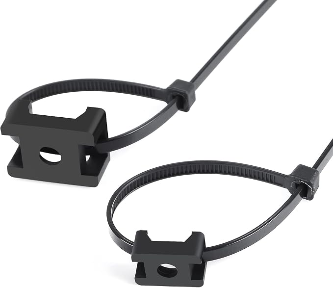 100 Pcs Cable Zip Tie Saddle Type Mounts Base with 8" Cable Ties Tapping Screw, Wire Cable Clips Organizer Holders Clamps Black
