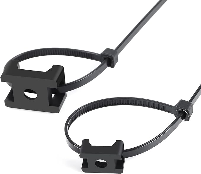 XHF 100 Pcs Cable Zip Tie Saddle Type Mounts Base with 100 Pcs 8" Cable Ties and 100 Pcs Tapping Screw, Wire Cable Clips Organizer Holders Clamps Black