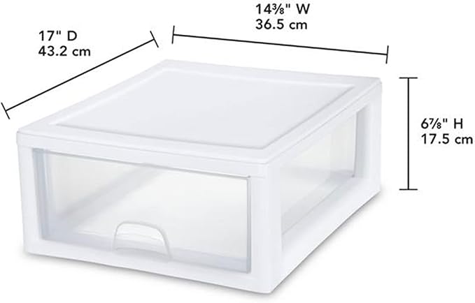 Sterilite 18-Pack 16 Quart Stacking Drawer, Clear Storage Closet Organizer, White Frame - Stackable Modular Plastic Drawers for Clothes, Accessories, Craft Supplies, Shoes or Linens