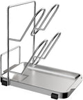 YQh Pot Lid Holder, Two-Compartment Stainless Steel Cooking Rack, Spoon Rest with Lid Holder, Spatula Holder for Counter, Stove Top Shelf Spoon and Lid Rest, Pot Lid Organizer