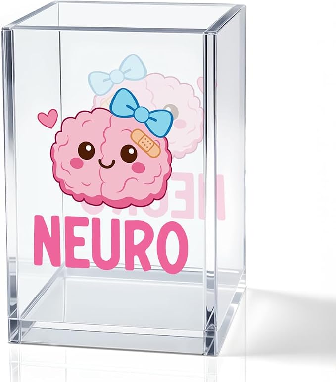 Neuro Acrylic Pencil Pen Holder Cup, Neuro Nurse Makeup Brush Storage Organizer, Funny Brain Health Nurses Desk Accessories Holder Gifts for Neurology Nurse Brain Nurses Neuro Nursing Student