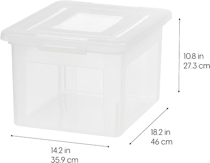 IRIS USA 35 Qt. Letter/Legal File Box with Latching Lid, Clear | Protect important documents, letter and legal files with secure storage for home offices, moving, and long-term organization