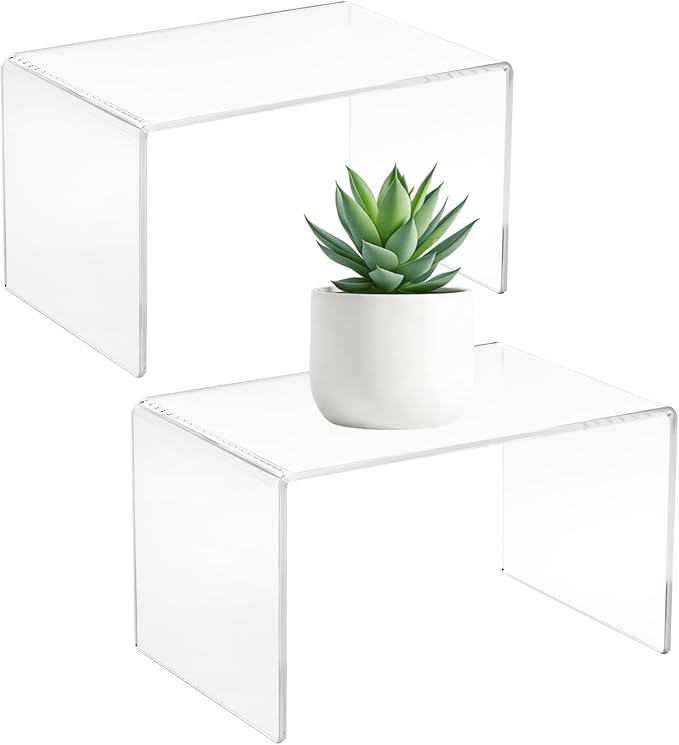 CLAY TONIC 2-Pack Large 5MM Thickness Acrylic Display Risers for Kitchen Organizer and Storage Retail Display (2, 12x7x8 Inche)