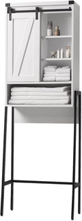 Over Toilet Storage Cabinet with Barn Door & Adjustable Shelves | 24 Inch Wide Bathroom Organizer, Space-Saving, Sturdy Wood, Anti-Tipping, Easy Assembly, for Restroom, Laundry, Small Spaces