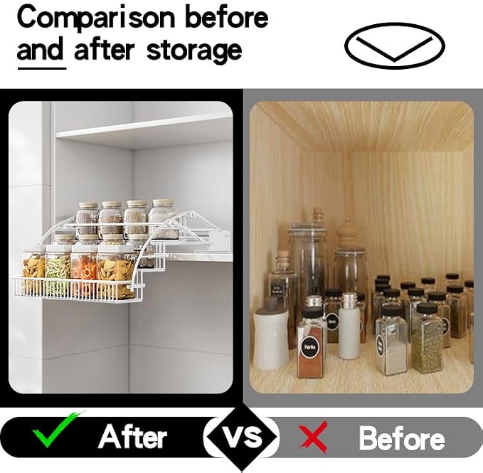 3-Tier Pull Down Spice Rack Organizer for Inside Cabinet Expandable Display Riser Shelf Seasoning Shelf (10.8IN/White)
