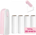 Mini Travel Lint Roller with 150 Sticky Sheets, Compact Portable Pet Hair Remover with Cover for Clothes, Travel, Small Foldable Lint Roller for Purse Car Bag Essentials (Pink)