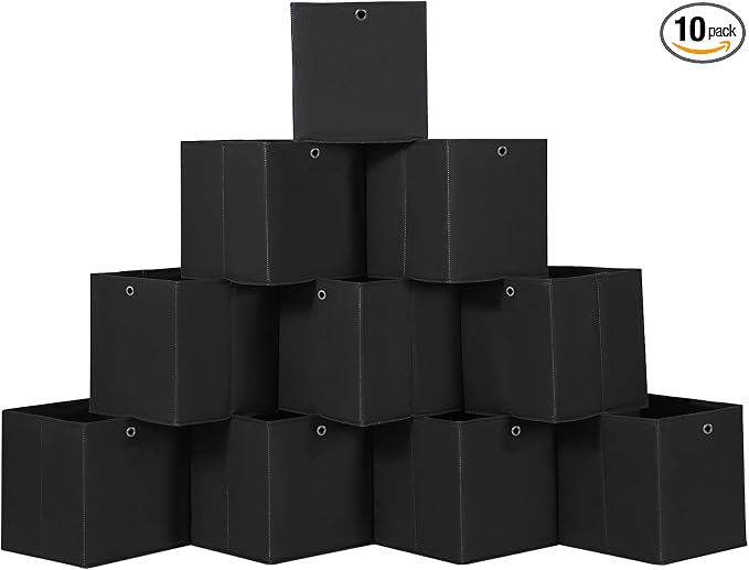Foldable Storage Cubes Bins ,11 Inch Cloth Storage Cube Fabric Storage Box Cubes Organizer Baskets with Handles for Home Organizer Set of 10 (Black)