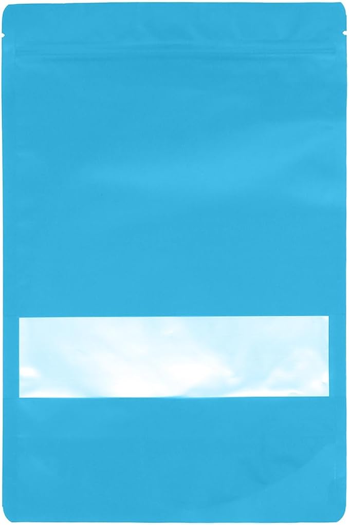 50PCS Foil Pouch Mylar Bags with Clear Window,ULIFESTAR Stand Up Sealable Bags with Tear Notches,Resealable for Food,Party Favors,Gift Packaging and Small Business(20 * 30cm/7.87 * 11.81",Blue)