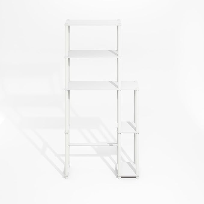 Furinno Turn-N-Tube Over The Toilet Storage, 5-Shelf Over The Toilet Organizer, Freestanding Space Saver Bathroom Shelf, for Bathroom Organizers and Storage, Plain White