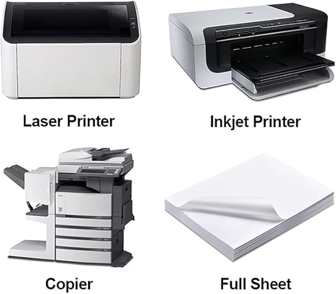 Full Sheet Labels 8.5” x 11” Sticker Paper Matte White, Large Shipping Label Paper for Inkjet Laser Printer, 100 Counts