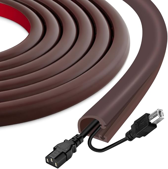 Silicone Cord Covers Wall Self-Adhesive Cord Covers for Wires on Wall Wire Hider Flexible Cable Hider with Side-Opening for Home Office TV Cable Management (0.31" W x 0.31" H x 240" L, Brown)