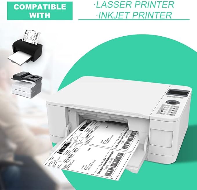 Half Sheet 8.5x5.5inch Shipping Mailing Label 1000 Counts, 2 Labels Per Sheet 8.5 x 11 for Laser & Inkjet Printer, Permanent Adhesive Label Square Corner (500 Sheets)