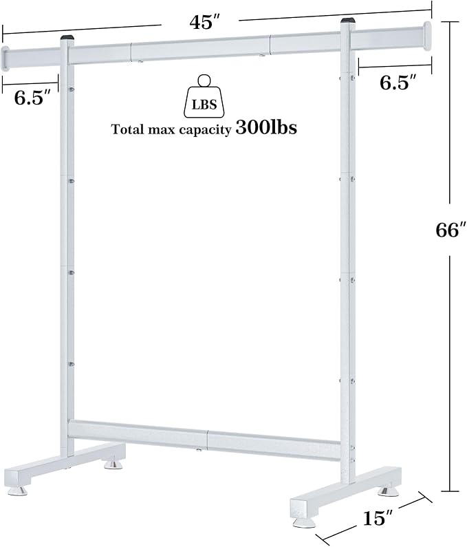 Wiracks Heavy Duty Clothes Rack for Hanging Clothes Clothing Rack 300LBS Portable Clothes Rack 45" L*15" W*66" H Thickened and Widened elliptical Tubes (Silver)