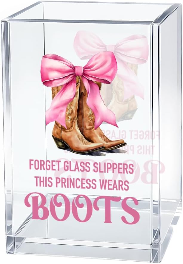 Forget Glass Slippers This Princess Wears Boots Cosmetic Organizer Pen Holder, Funny Cowgirl Vanity Accessories for Girls Daughter, Desk Accessories Makeup Brushes Holder for Women Her Friend