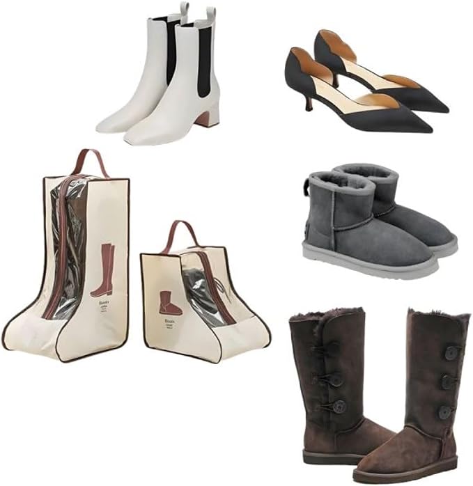 Portable 2 Pack Boots Storage,Short Boots Storage/Protector Bag | Beige Portable waterproof storage bags are used for travel storage,under the bed,wardrobe,shoe cabinet and other home storage