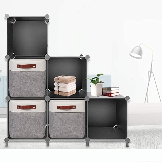 Fabric Storage Cubes 10.5x10.5x11in, Cube Storage Bins Organizers | Small storage cubes, Foldable Storage Basket, For Shelves Closet Organizers, with PU Leather Handle, , 6 Pack, Grey