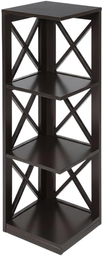 Furnifact Espresso 3 Tier Corner Bookcase with Non Lead Base Paint, Space-Saving Design, Modern Style, Durable Construction