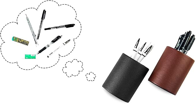 Black Pen Holder, Leather Pencil Holder, Simple pen cup, Elegant pen holder for desk, Desktop pencil cup, Stationery Organizer for Office School Home Dorm (Black)