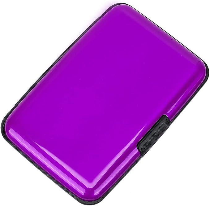 ELFISH Mini RFID Aluminum Wallet Credit Cards Holder Business Card Case Metal ID Case for Men Women (Purple)