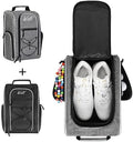 Wolt 2 Pcs Golf Shoe Bag for Travel- Zippered Shoes Carrier Bags with Ventilation & Double Outside Accessory Pocket for Socks, Tees, Golf Balls, Etc. for Women and Men (Black+Grey)