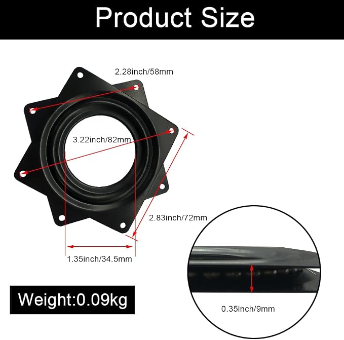 3" Black Lazy Susan Turntable, 200-lb Heavy Duty Steel Ball Bearing Rotating Tray Swivel Plate Cabinet Low Profile for Dining Table, Stool Chair, Pantry, Organizer