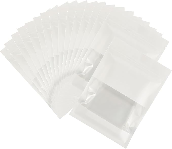 100PCS Resealable Kraft Paper Packaging Bags with Clear Window, Food Grade Heat Sealed Zipper Pouches for Coffee, Tea, Nuts, Snacks, Cookies (White, 13 * 18CM/5.0"*7.1"-100PCS)