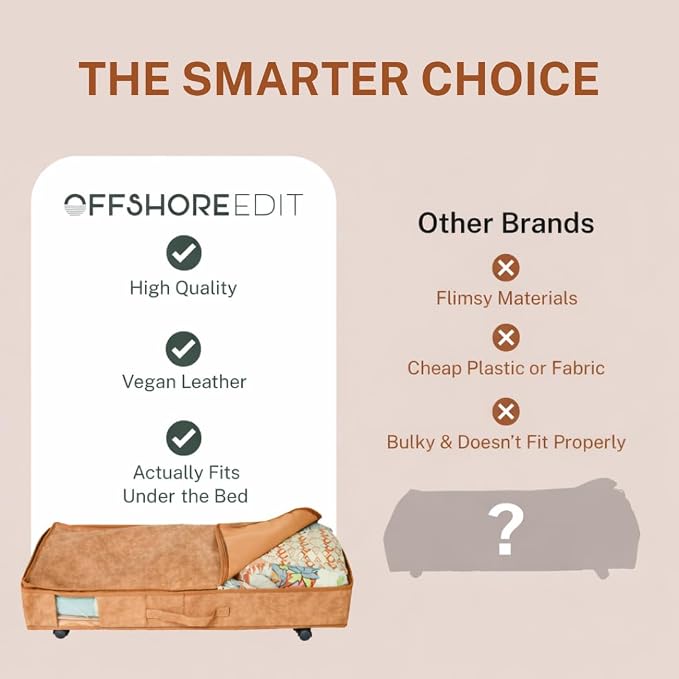 Premium Vegan Leather Under Bed Storage with Wheels | Low Profile Rolling Storage Box with Metal Frame | Pull-Out Underbed Organizer for Clothes, Shoes & Books | Space-Saving Storage Solution
